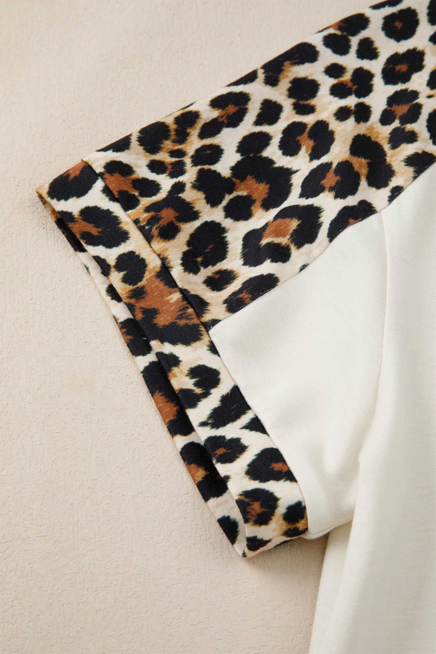 Beige Leopard Patchwork Half Button Short Sleeve Top