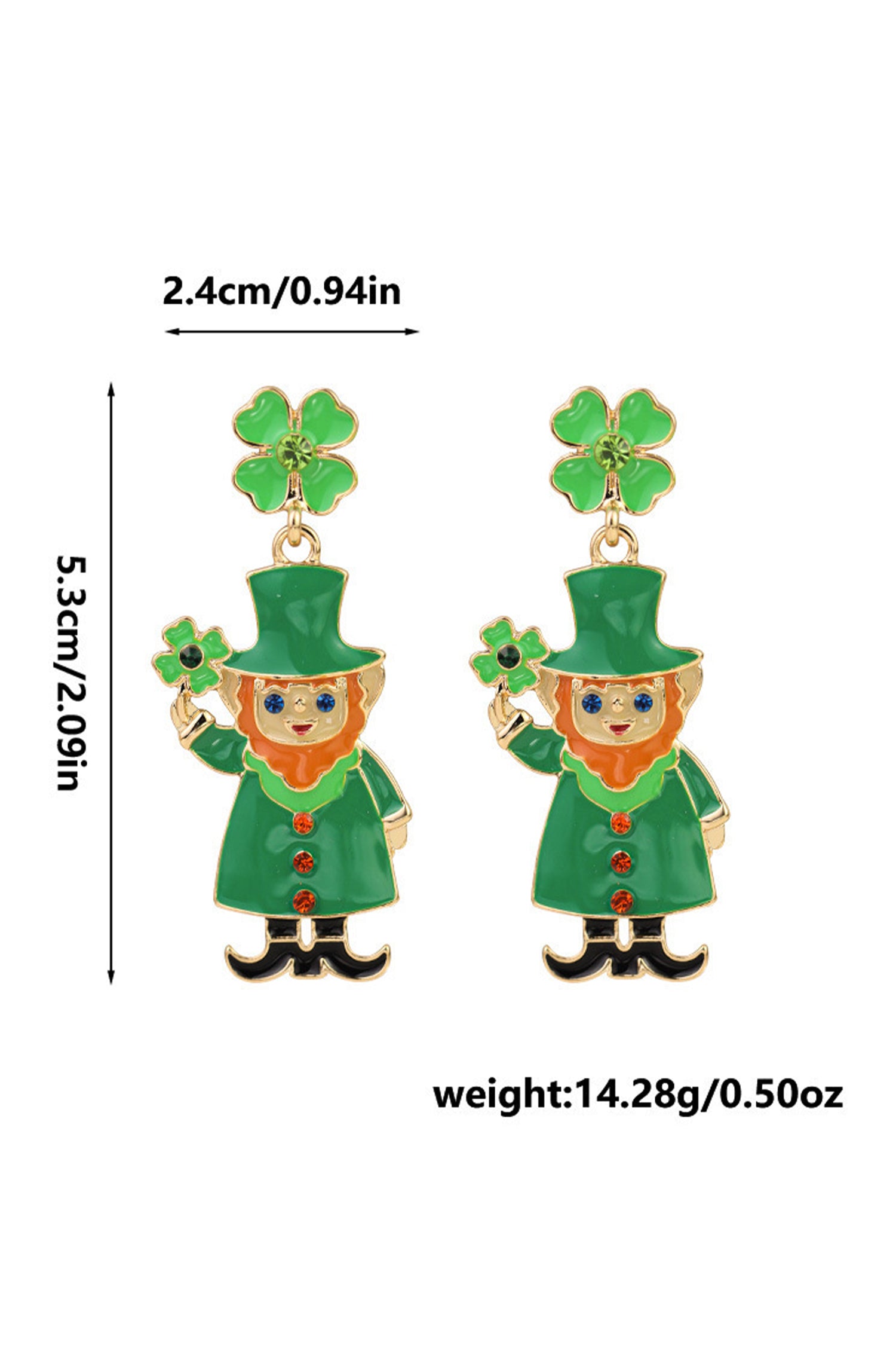 Dark Green St Patricks Day Enameled Leprechaun Drop Earrings