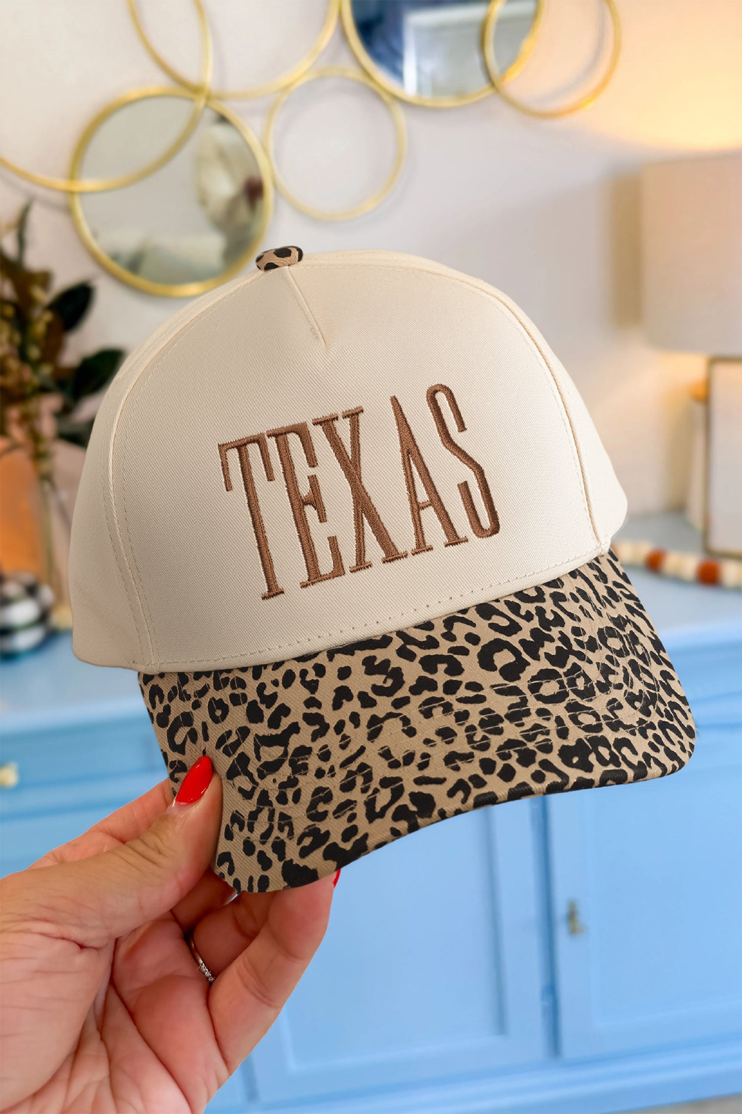 Camel TEXAS Embroidered Leopard Contrast Baseball Cap