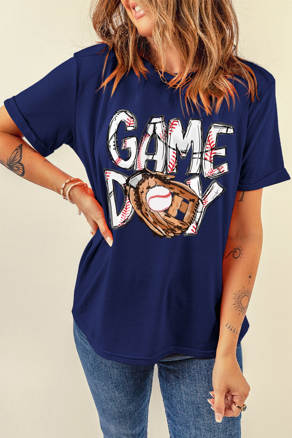 Blue GAME DAY TOUCH DOWN Graphic T Shirt